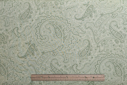 Faye Burgos Color Defined 2670 0150 for Marcus Brothers Textiles -  Pale Yellow Fabric / Green Packed Paisley Print