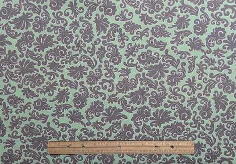 Modern Affair MA-4304 Art Gallery Fabrics - Seafoam Green Fabric / Charcoal, White Stylized Flower Print