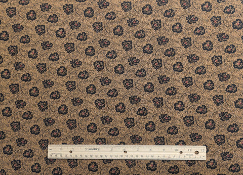 Buttermilk Prints RJR Fashion Fabrics - Antique Gold Fabric / Black, Red Dash and Flower Print
