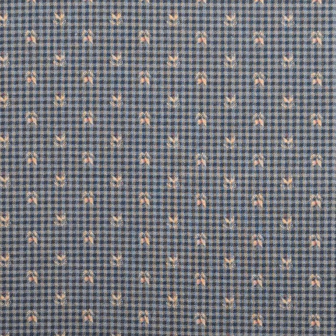 Buttermilk Prints RJR Fashion Fabrics - Light Blue and Navy Micro Plaid Fabric / Tan, Red Flower Print