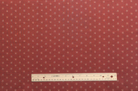 Buttermilk Prints RJR Fashion Fabrics - Red and Black Micro Plaid Fabric / Tan, Blue Flower Print