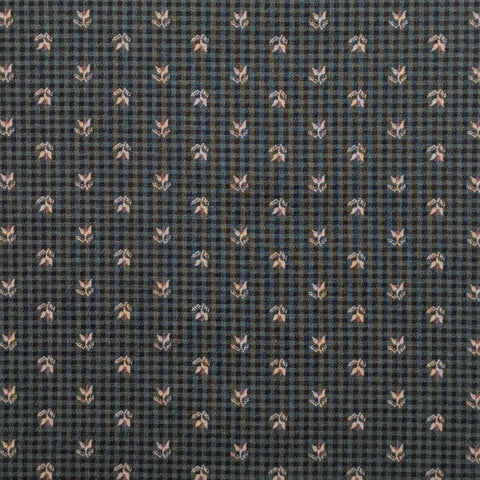 Buttermilk Prints RJR Fashion Fabrics - Green and Blue Micro Plaid Fabric / Tan, Coral Flower Print