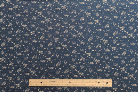 Buttermilk Prints RJR Fashion Fabrics - Dark Colonial Blue Fabric / Cream Flower and Dot Print