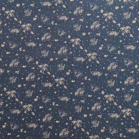 Buttermilk Prints RJR Fashion Fabrics - Dark Colonial Blue Fabric / Cream Flower and Dot Print