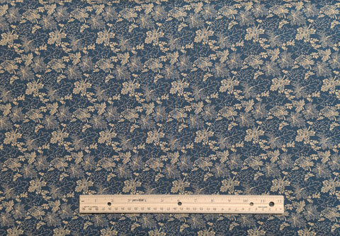 Buttermilk Prints RJR Fashion Fabrics - Dark Colonial Blue Fabric / Tan Flower and Dot Print