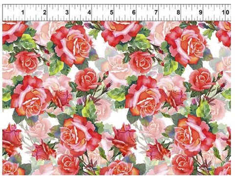 Decoupage 7DC-1 Roses - Red by Jason Yenter for In the Beginning Fabrics