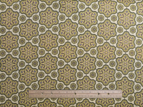 Zu Zu's Cuddles 4410-44 Benartex - Pale Yellow Fabric / Chartreuse, Purple, Lavender Medallion Print