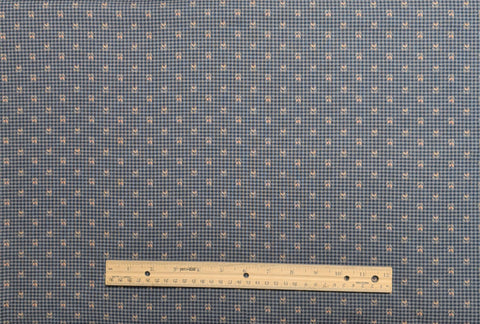 Buttermilk Prints RJR Fashion Fabrics - Light Blue and Navy Micro Plaid Fabric / Tan, Red Flower Print