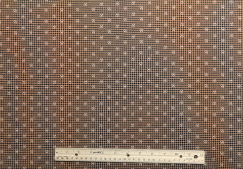 Buttermilk Prints RJR Fashion Fabrics - Antique Gold and Black Micro Plaid Fabric / Tan, Coral Flower Print