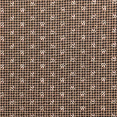 Buttermilk Prints RJR Fashion Fabrics - Antique Gold and Black Micro Plaid Fabric / Tan, Coral Flower Print