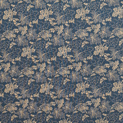 Buttermilk Prints RJR Fashion Fabrics - Dark Colonial Blue Fabric / Tan Flower and Dot Print