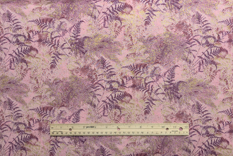 Naturescapes Jennifer Sampou P&B Textiles - Pink Fabric / Burgundy, Purple Packed Fern Frond Print / Gold Metallic Accents