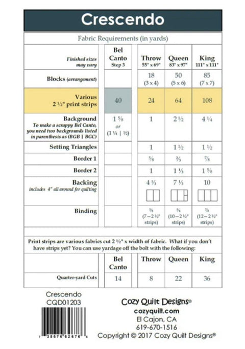 Crescendo Pattern by Cozy Quilt Designs CQD01203 A Strip Club Pattern