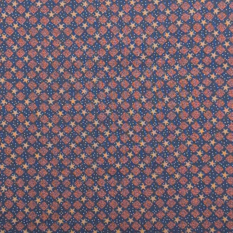 North Pole by Thimbleberries RJR Fashion Fabrics - Navy Fabric, White Dot Background / Dark Red, Gold Star and Square Print