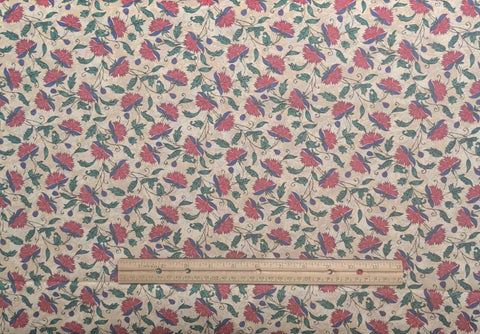 4 Seasons for Quilts by Jinny Beyer for RJR Fashion Fabrics - Cream Tonal Fabric / Pink, Blue, Teal Tossed Flower Print