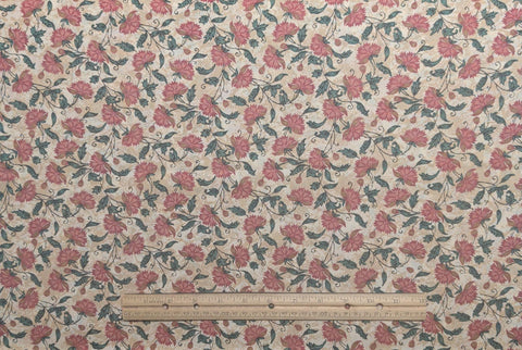 4 Seasons for Quilts by Jinny Beyer for RJR Fashion Fabrics - Cream and Tan Fabric / Pink, Red, Green Tossed Flower Print