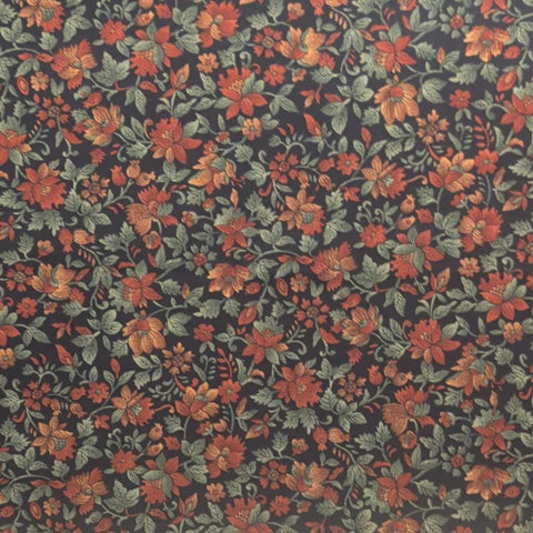 Wood Blocks Hoffman California International Fabrics - Black Fabric / Rose, Maroon, Green Packed Flower and Leaf Print
