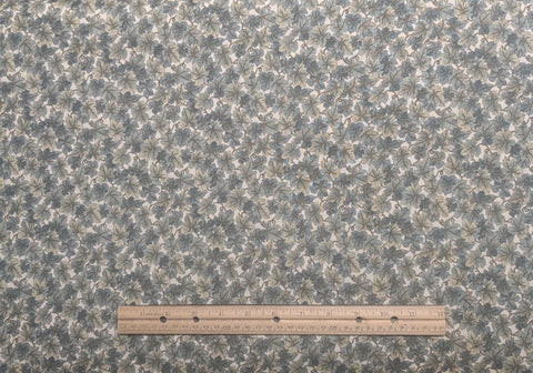 Camelot Hoffman International Fabrics - White Fabric / Green, Blue, Tan Packed Leaf Print