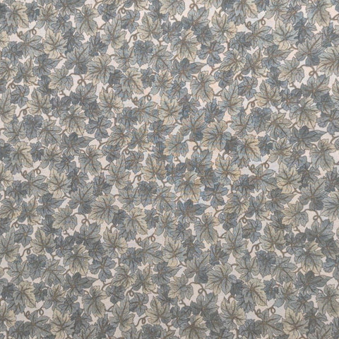 Camelot Hoffman International Fabrics - White Fabric / Green, Blue, Tan Packed Leaf Print