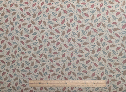 Marcus Bros Textiles - Cream Fabric / Green, Red, Tan Leaf and Vine Print