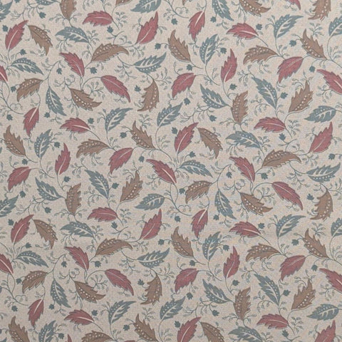 Marcus Bros Textiles - Cream Fabric / Green, Red, Tan Leaf and Vine Print