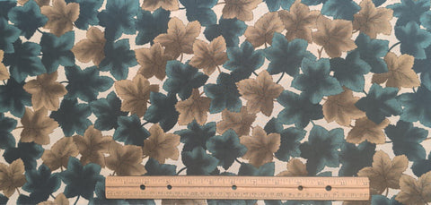 Windsor Collection Hoffman California Fabrics - Cream Fabric / Teal, Tan Packed Leaf Print