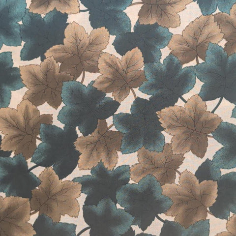 Windsor Collection Hoffman California Fabrics - Cream Fabric / Teal, Tan Packed Leaf Print
