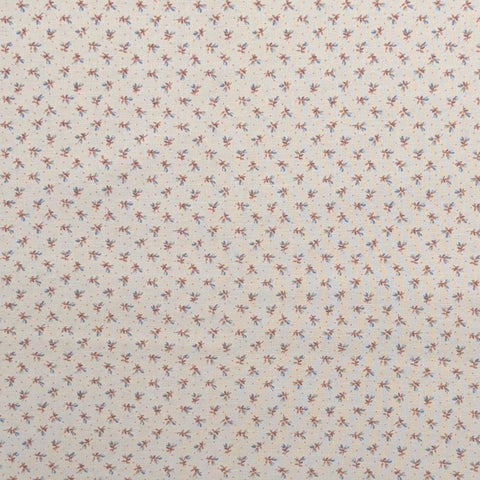 Marcus Bros Textiles - Light Tan Fabric, Red Micro Dot / Orange, Red, Blue Flower Print