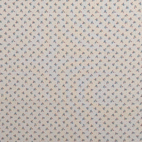 Marcus Bros Textiles - Oatmeal Colored Fabric, Blue Micro Dot / Blue, Green, Red, Orange Flower Print