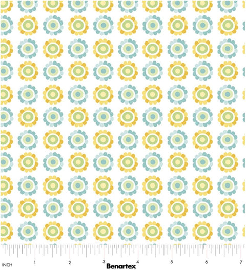 Playhouse Pals Daisy Up Turquoise / Yellow 13209-81 by Jessica Flick for Benartex