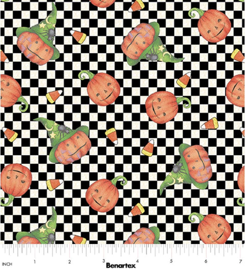 All Hallow's Eve by Jim Shore for Benartex - Pumpkin Portraits Black/White 16525-90
