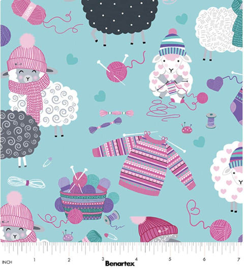 Love Ewe More Collection from Kanvas Studio for Benartex - Wooly Friends Aqua 14385-84