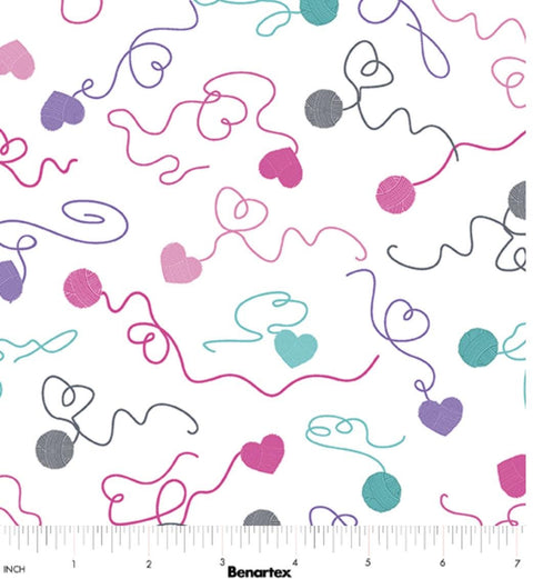 Love Ewe More Collection from Kanvas Studio for Benartex - Swirling Yarn White 14388-09