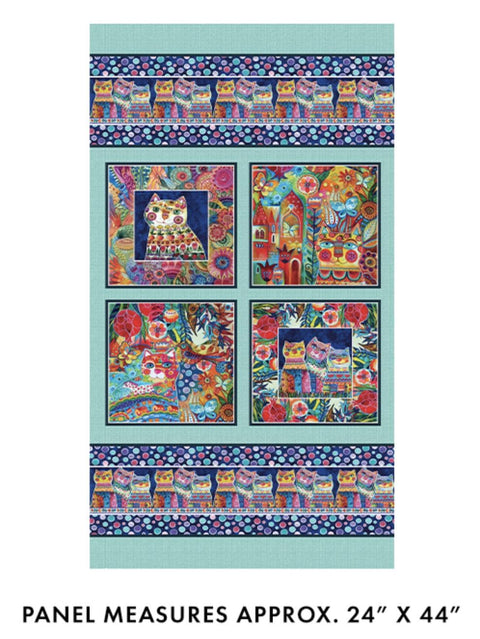 Sunshine Cats by Oxana Zaika for Benartex/Kanvas - Fabric Panel - Turquoise/Multi 13475-84 ~ 24"x44"