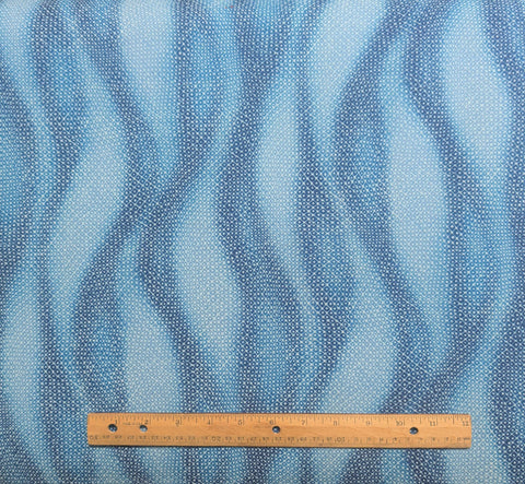 Island Sanctuary 7491 Robert Kaufman - Blue Tonal "Wave" Batik-Style Print Fabric / Square and Dot Background
