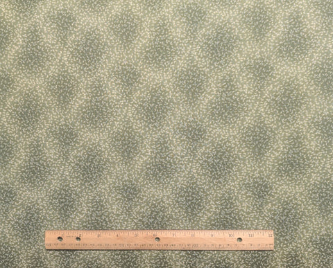 Beth Ann Bruske for David Textiles - Olive Green Tonal Fabric / Cream, Gray Packed Leaf Vine Print