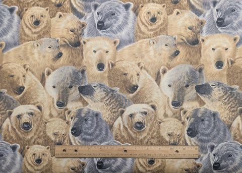 Polar Brrr 2182 Lady Fingers Studio Andover - Tan, Gray Packed Polar Bear Print Fabric