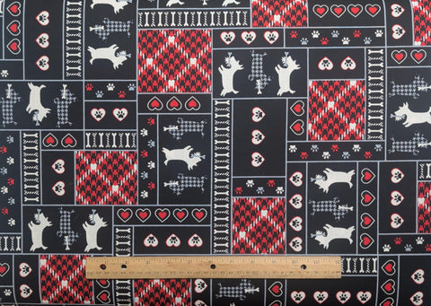 Scottish Charm Scotty Patch-C8715 Maria Kalinowski Kanvas Benartex - Black Fabric / White, Red, Gray Print