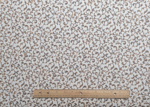 Evergreen - Soft White Fabric / Tan, Brown Filigree Print
