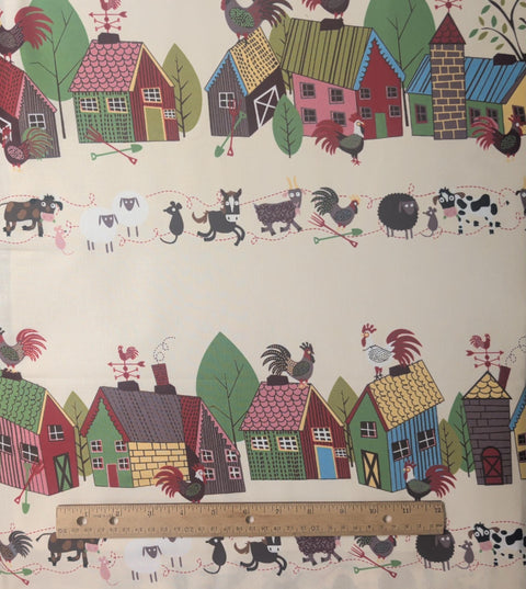 Home to Roost by Heather DuPont In the Beginning Fabrics 2011 - Soft White Fabric / Cartoon-Style Chicken, Barnyard Print