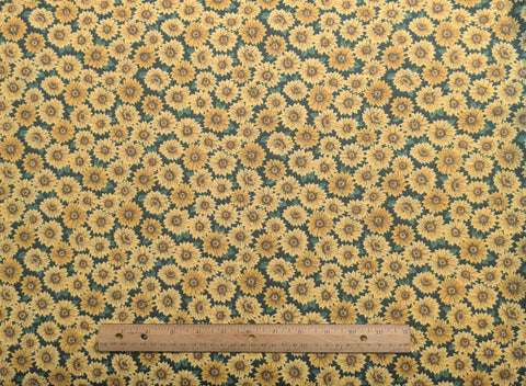 Fabric Traditions 1996 - Dark Green Fabric / Packed Sunflower Print