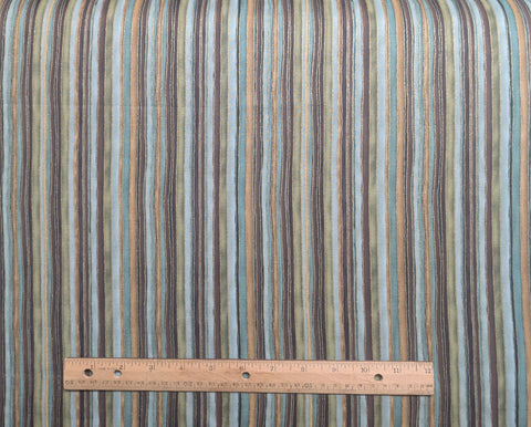 Fabric Traditions - Aqua, Brown, Tan Stripe Fabric / Gold Metallic Accents