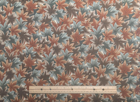 Wood Blocks Hoffman California International Fabrics - Cream Fabric / Brown, Rust, Green Packed Leaf Print