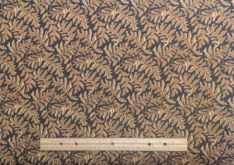 Black Fabric / Brown, Tan Packed Leaf Print - Selvage to Selvage Print