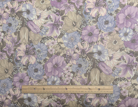 Countryside Collection Hoffman California Fabrics - Tan Fabric / Lavender, Periwinkle Packed Flower Print