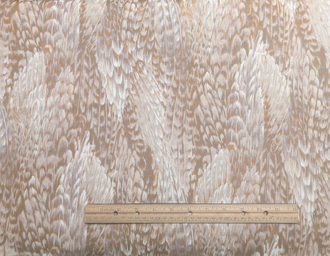 Windsor Collection Hoffman California Fabrics - Cream, Brown, Gray Packed Feather Print Fabric