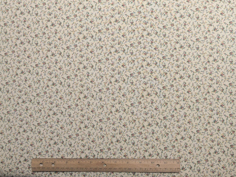 Ozark Calicos by Fabri Quilt Inc - Soft White Fabric / Pink, Yellow, Green Packed Flower Print