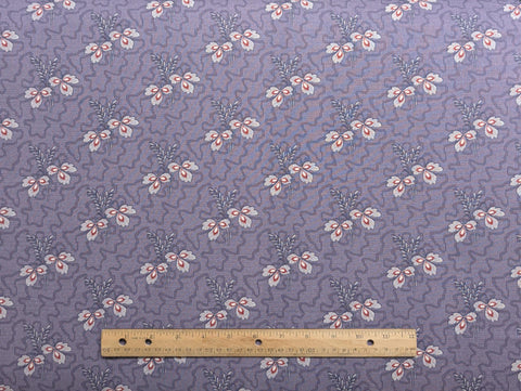 Baum Textiles - Light Plum Colored Fabric / Dark Plum Ribbon / Gray, White, Red Tossed Flower Print