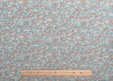 Wood Blocks Hoffman International Fabrics - Teal Fabric / Teal, Gray, Brown Packed Leaf Print