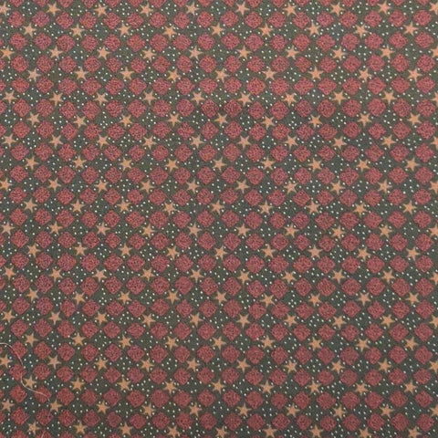 North Pole by Thimbleberries RJR Fashion Fabrics - Green Fabric, White Dot Background / Red, Gold Star and Square Print